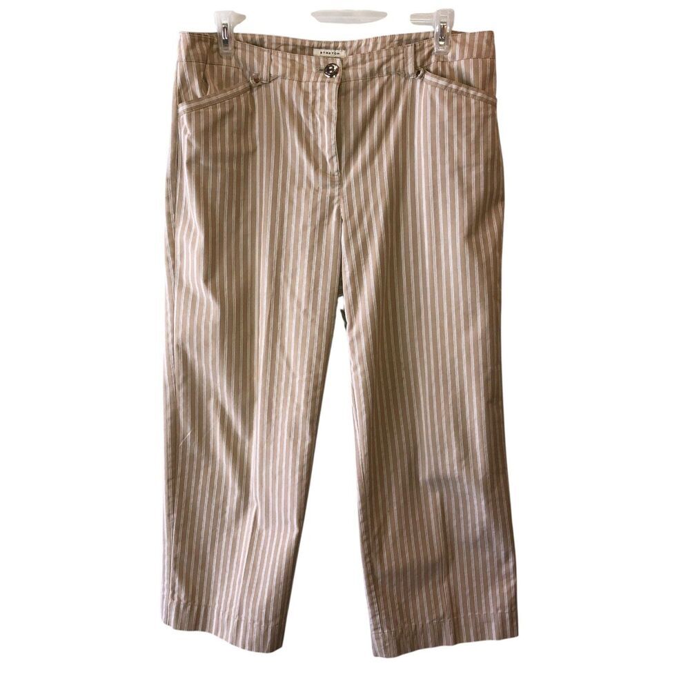 Jones New York Womens Size 16 Beige Striped Stretch Straight Pants Trousers